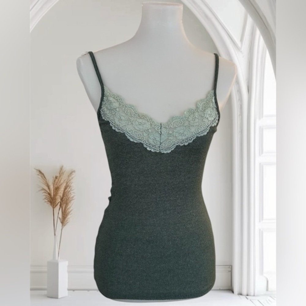 Michael Stars Elegant Lace Trim Green Camisole